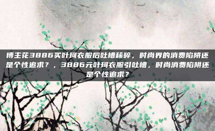 博主花3886买叶珂衣服后吐槽稀碎，时尚界的消费陷阱还是个性追求？，3886元叶珂衣服引吐槽，时尚消费陷阱还是个性追求？